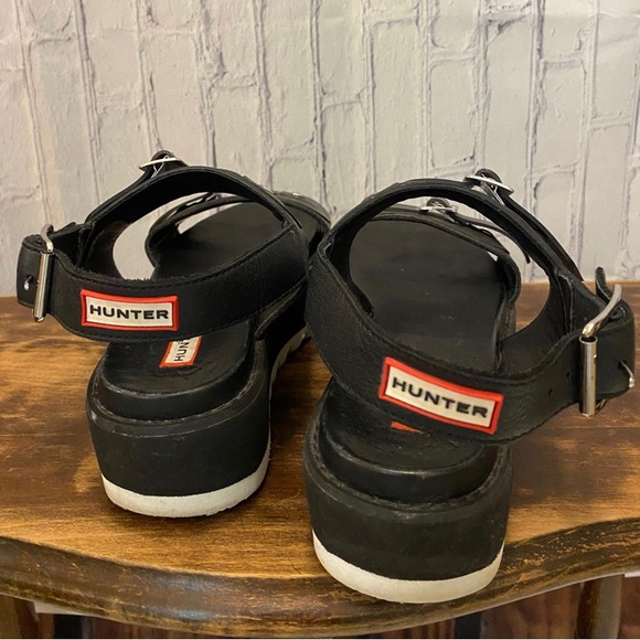 Hunter Original Double Buckle Black Chunky Platform Sandals Size 8 - Picture 3 of 6